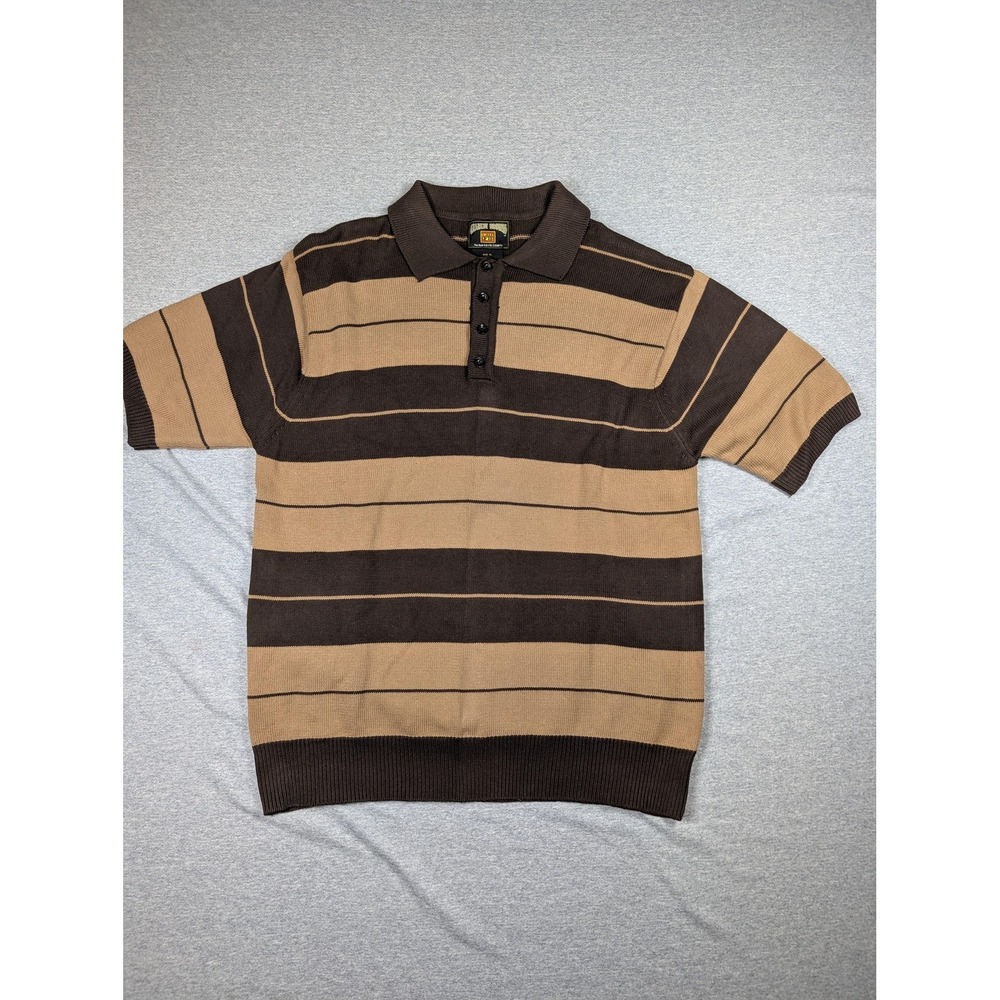 FB County Charlie Browns Shirt Mens XL Brown Tan Stripe Short Sleeve Knit Polo